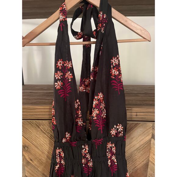 JCrew Maxi Dress XXL in Cocoa Block Print Cotton Voile Halter Neck - Picture 3 of 8